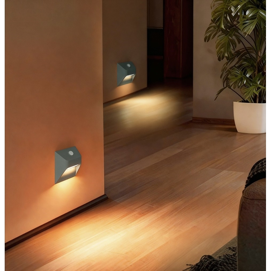 Immax 08309L - Luminaire d'escalier LED rechargeable avec détecteur de mouvement et capteur crépusculaire STEP LIGHT LED/0,3W/3,7V 2200 mAh IP53 gris