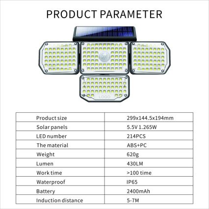 Luminaire solaire avec détecteur LED/5W/5,5V IP65