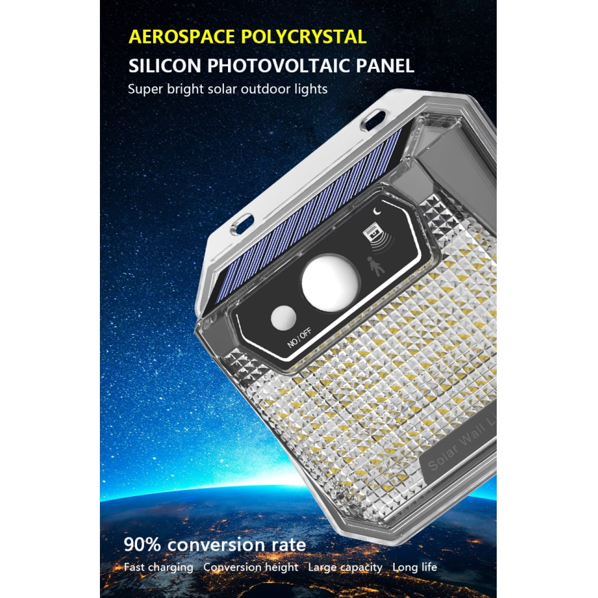 Applique murale solaire avec détecteur LED/3W/5,5V IP65 1200 mAh