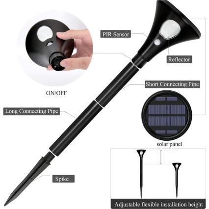 Lampe solaire avec détecteur LED/1W/3,7V 6000K IP65 1500 mAh