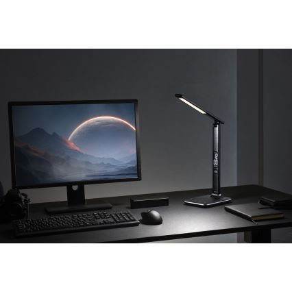 Lampe de table LED à intensité variable avec écran LED/9W/230V/12V noir