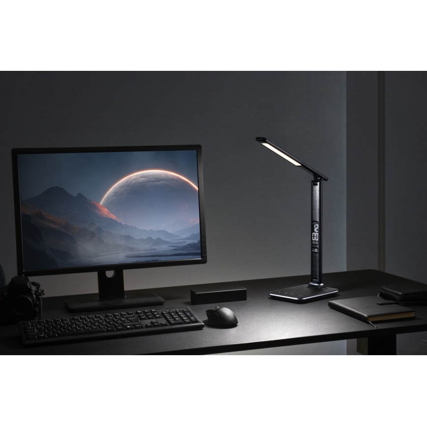 Lampe de table LED à intensité variable avec écran LED/9W/230V/12V noir