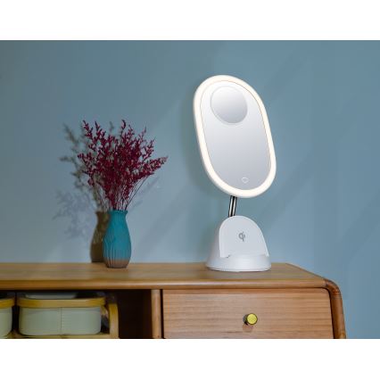 Miroir de maquillage LED à intensité variable avec charge sans fil LED/18W/230V