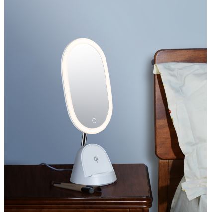 Miroir de maquillage LED à intensité variable avec charge sans fil LED/18W/230V