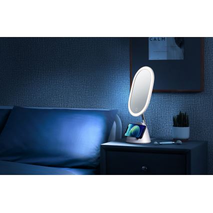 Miroir de maquillage LED à intensité variable avec charge sans fil LED/18W/230V