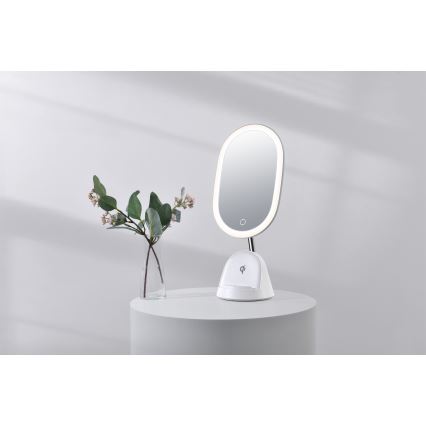 Miroir de maquillage LED à intensité variable avec charge sans fil LED/18W/230V