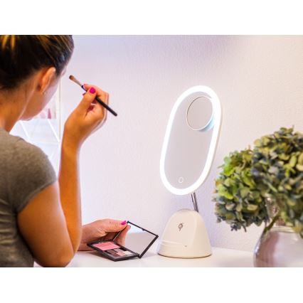 Miroir de maquillage LED à intensité variable avec charge sans fil LED/18W/230V