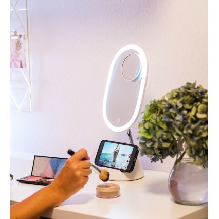 Miroir de maquillage LED à intensité variable avec charge sans fil LED/18W/230V