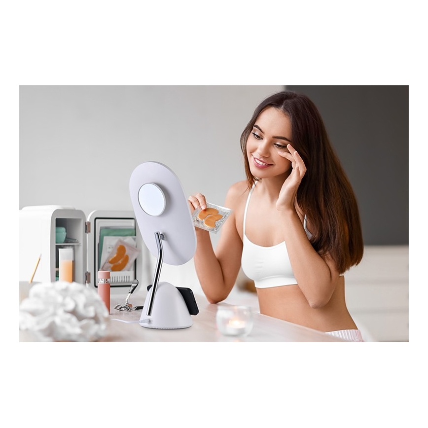 Miroir de maquillage LED à intensité variable avec charge sans fil LED/18W/230V