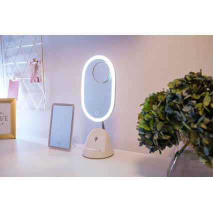 Miroir de maquillage LED à intensité variable avec charge sans fil LED/18W/230V