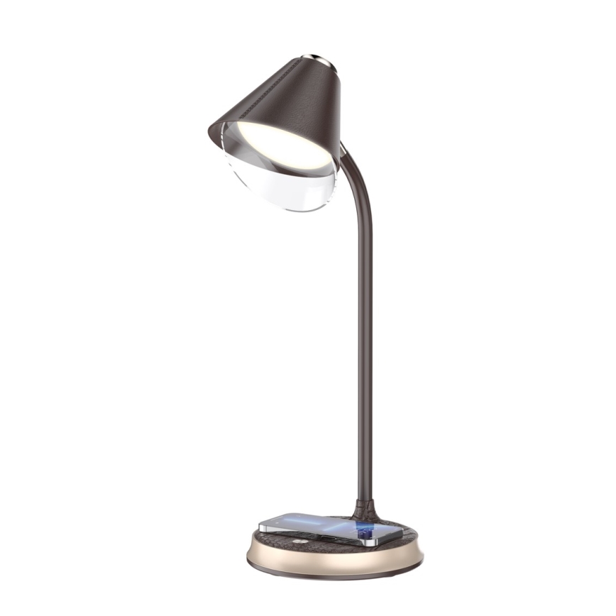 Lampe de table à intensité variable avec charge sans fil FINCH LED/9W/12/230V marron/doré