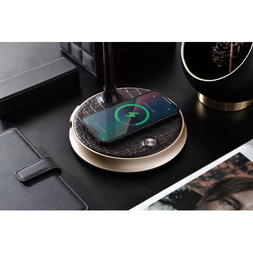 Lampe de table à intensité variable avec charge sans fil FINCH LED/9W/12/230V gris/chrome brillant