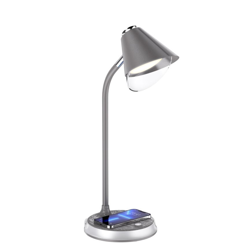 Lampe de table à intensité variable avec charge sans fil FINCH LED/9W/12/230V gris/chrome brillant