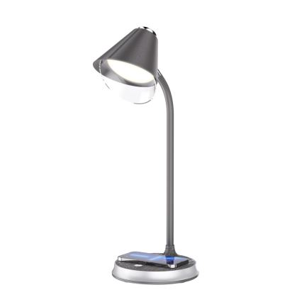 Lampe de table à intensité variable avec charge sans fil FINCH LED/9W/12/230V gris/chrome brillant