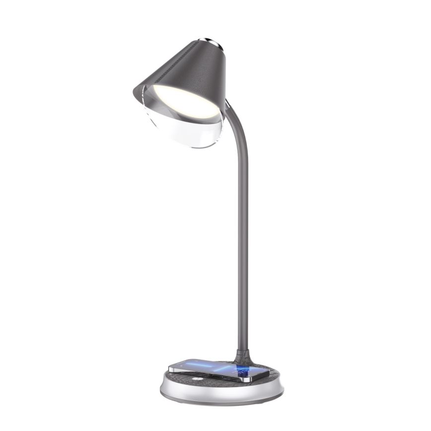 Lampe de table à intensité variable avec charge sans fil FINCH LED/9W/12/230V gris/chrome brillant