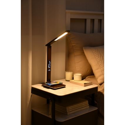 Lampe à intensité variable avec charge sans fil QI et USV  KINGFISHER LED/8,5W/230V marron