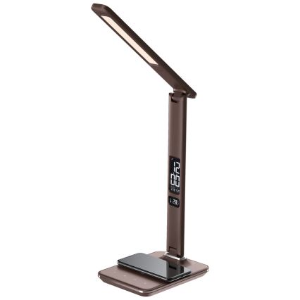 Lampe à intensité variable avec charge sans fil QI et USV  KINGFISHER LED/8,5W/230V marron