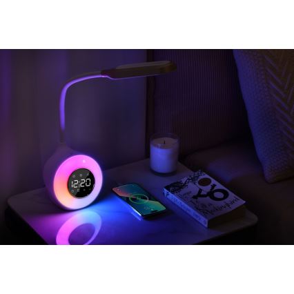 LED RGBW Lampe de table à intensité variable avec réveil FALCON LED/10W/12V