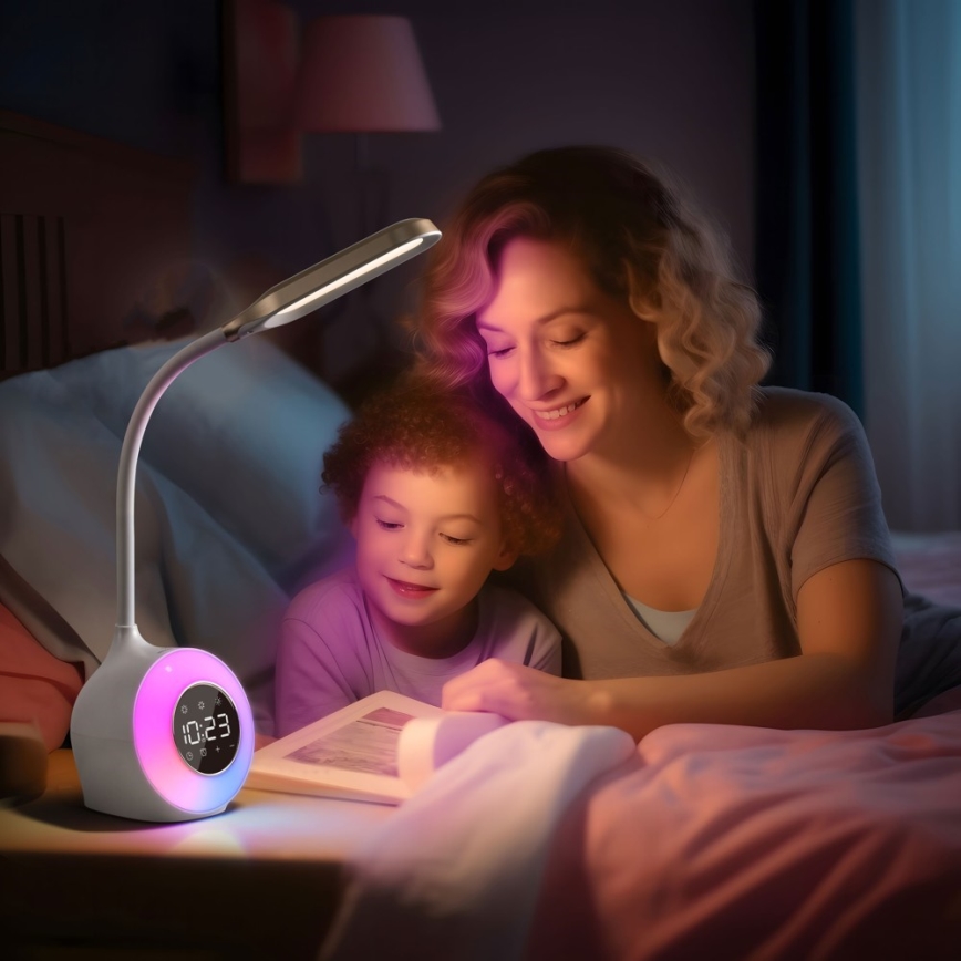 LED RGBW Lampe de table à intensité variable avec réveil FALCON LED/10W/12V