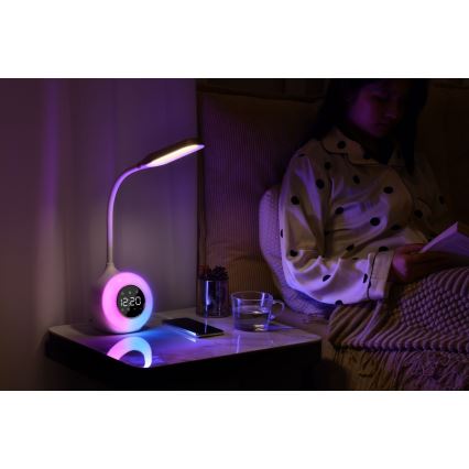 LED RGBW Lampe de table à intensité variable avec réveil FALCON LED/10W/12V