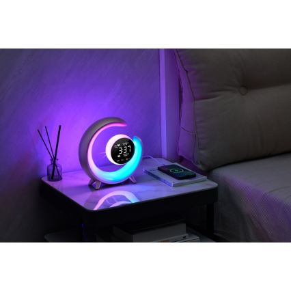 LED RGBW Lampe de table à intensité variable avec réveil PEACOCK LED/20W/5V USB