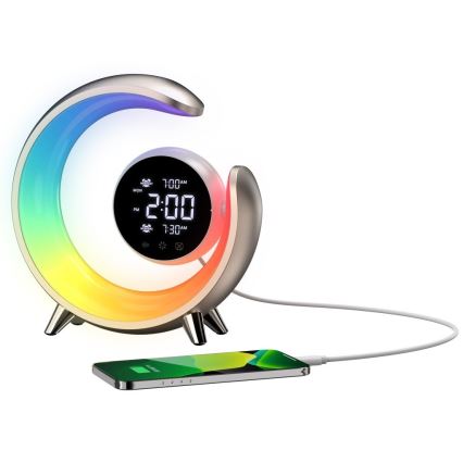 LED RGBW Lampe de table à intensité variable avec réveil PEACOCK LED/20W/5V USB