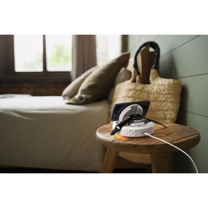 Réveil avec écran LCD et chargeur sans fil Qi 27W/9V 220 mAh blanc