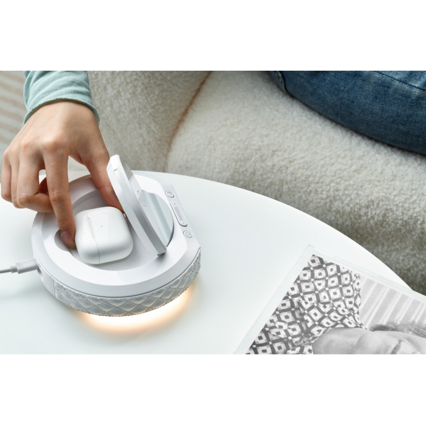 Réveil avec écran LCD et chargeur sans fil Qi 27W/9V 220 mAh blanc