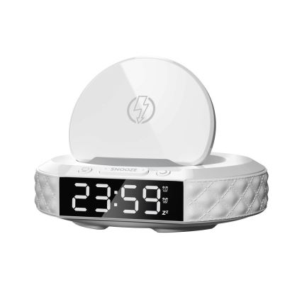Réveil avec écran LCD et chargeur sans fil Qi 27W/9V 220 mAh blanc