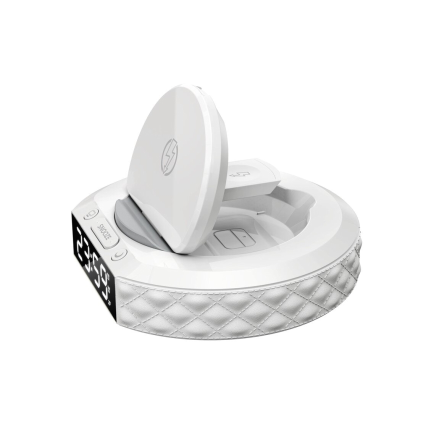 Réveil avec écran LCD et chargeur sans fil Qi 27W/9V 220 mAh blanc