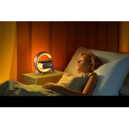 LED RGB Lampe de table à intensité variable avec réveil et Qi charge 30W/230V doré