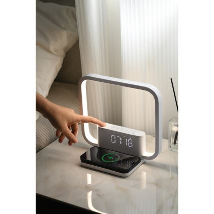 Lampe de table à intensité variable avec réveil et Qi charge LED/18W/230V blanc