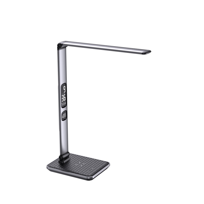 Lampe de bureau LED dimmable 8,5W/230V avec recharge sans fil, argentée