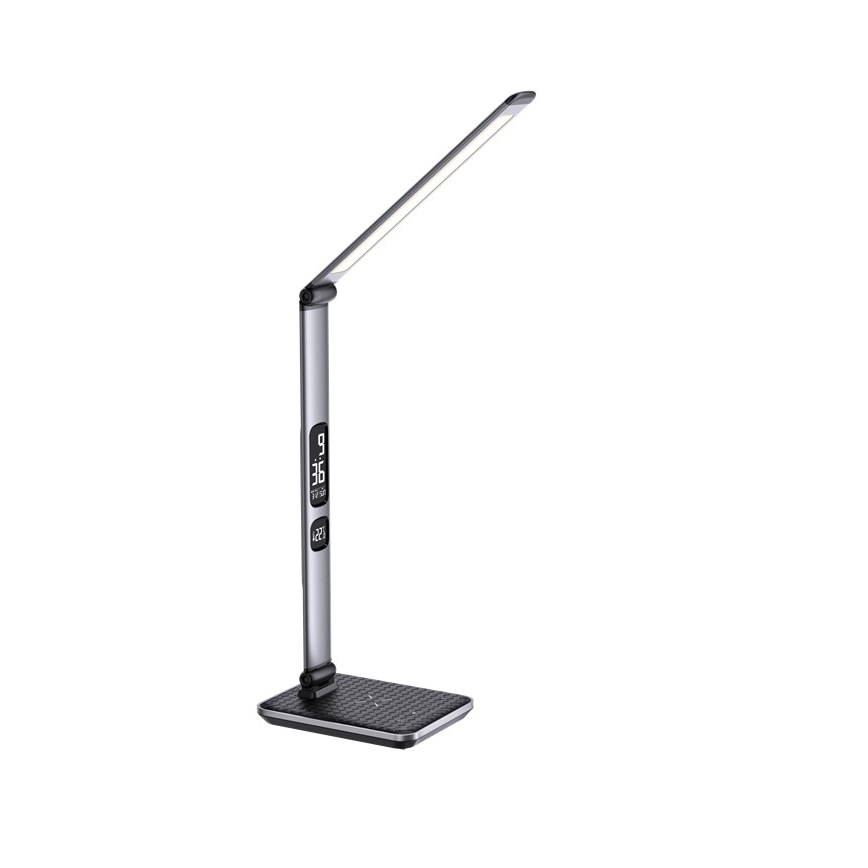 Lampe de bureau LED dimmable 8,5W/230V avec recharge sans fil, argentée