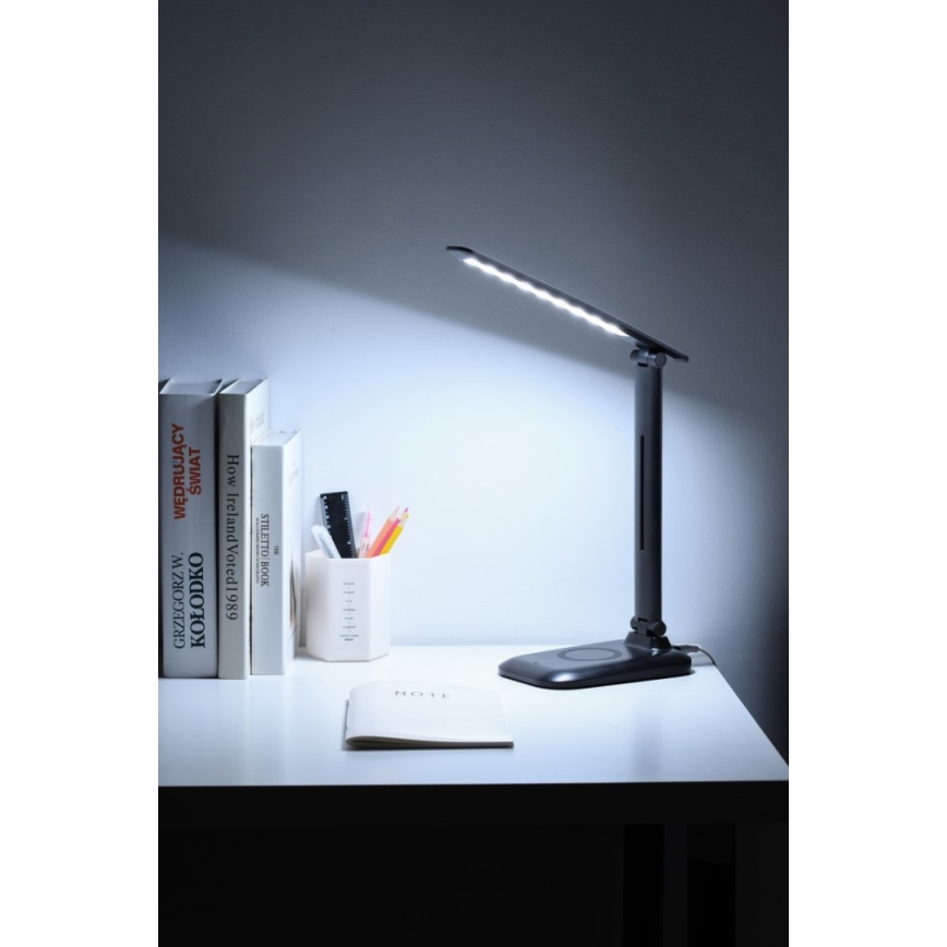 Lampe de bureau LED à intensité réglable avec chargeur sans fil Qi et port USB LUMI LED/7W/230V noire