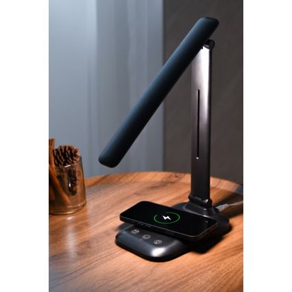 Lampe de bureau LED à intensité réglable avec chargeur sans fil Qi et port USB LUMI LED/7W/230V noire