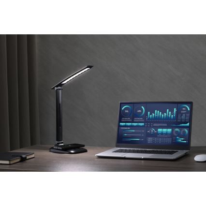 Lampe de bureau LED à intensité réglable avec chargeur sans fil Qi et port USB LUMI LED/7W/230V noire