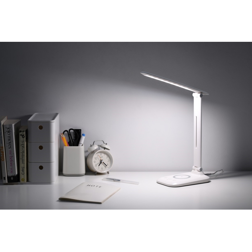 Lampe de bureau LED dimmable avec recharge sans fil QI et port USB LUMI LED/7W/230V blanche