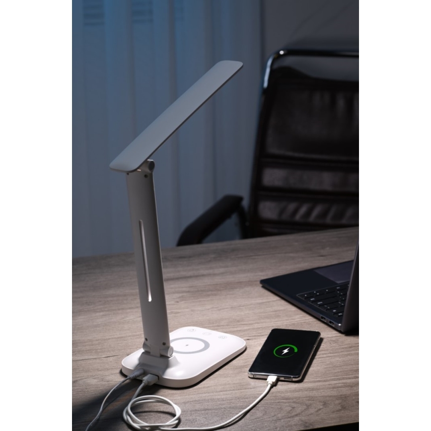 Lampe de bureau LED dimmable avec recharge sans fil QI et port USB LUMI LED/7W/230V blanche