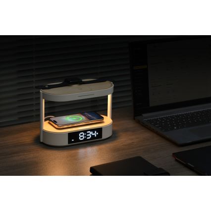 Lampe de table LED à intensité variable avec réveil et station de charge TRIPLE DOCK LED/1,5W/5V
