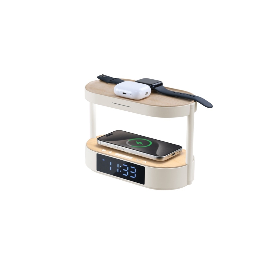 Lampe de table LED à intensité variable avec réveil et station de charge TRIPLE DOCK LED/1,5W/5V