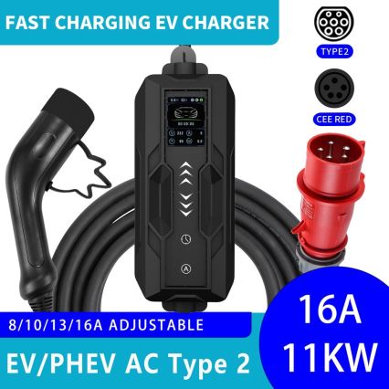 Immax - Borne de recharge EV pour véhicules électriques AC Type 2 16 A/380 V + prise 230 V, 3,7 kW, 5 m, Tuya