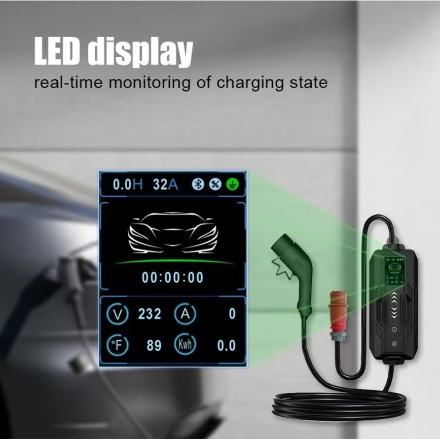 Immax - Station de recharge portable EV pour véhicules électriques, Type 2 (AC) 16 A / 380 V, 11 kW, avec prise 230 V et câble de 5 m, compatible Wi‑Fi Tuya