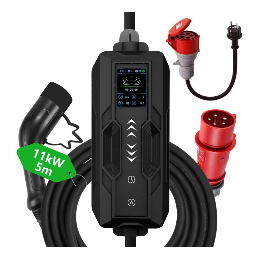 Immax - Borne de recharge EV pour véhicules électriques AC Type 2 16 A/380 V + prise 230 V, 3,7 kW, 5 m, Tuya