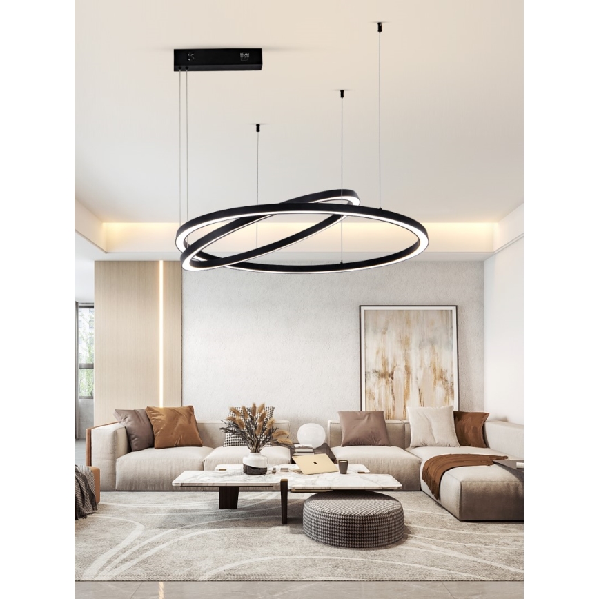 Immax NEO 07216L - Suspension filaire à intensité variable LED FINO LED/93W/230V 60/80cm noir Tuya + télécommande