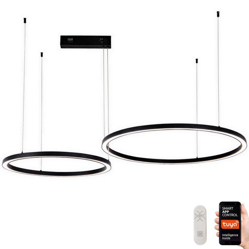 Immax NEO 07216L - Suspension filaire à intensité variable LED FINO LED/93W/230V 60/80cm noir Tuya + télécommande