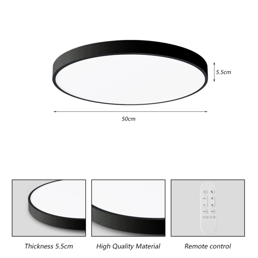Immax NEO 07249L - Plafonnier à intensité variable NEO LITE SEMPLICI LED/48W/230V 3000-6000K Wi-Fi Tuya noir + télécommande
