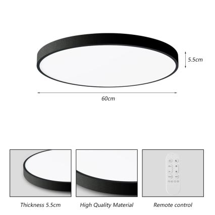 Immax NEO 07250L - Plafonnier à intensité variable NEO LITE SEMPLICI LED/60W/230V 3000-6000K Wi-Fi Tuya noir + Télécommande
