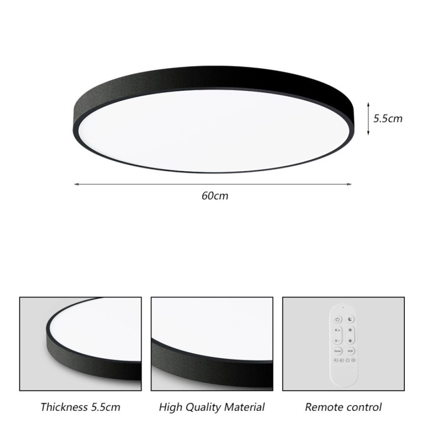 Immax NEO 07250L - Plafonnier à intensité variable NEO LITE SEMPLICI LED/60W/230V 3000-6000K Wi-Fi Tuya noir + Télécommande