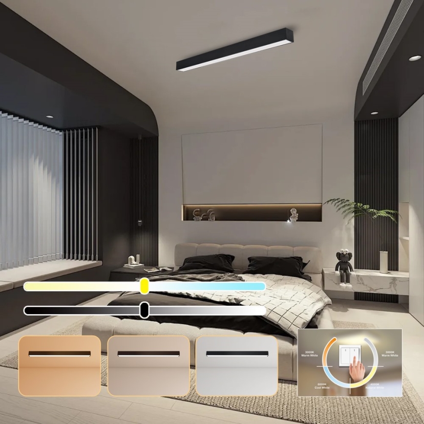 Immax NEO 07256L - Plafonnier à intensité variable NEO LITE LUNGO LED/38W/230V 3000-6000K Wi-Fi Tuya noir + télécommande